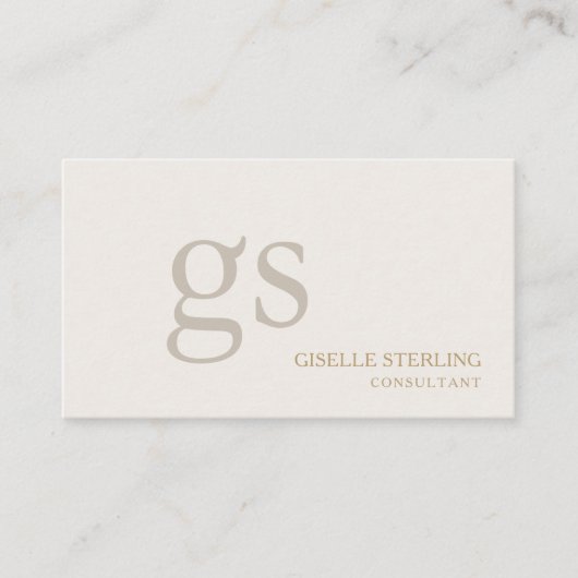 Beige Neutrale Monogram QR Code Professioneel Visitekaartje (Voorkant)