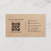Beige Neutrale Suède QR Code Kapper  Visitekaartje (Achterkant)