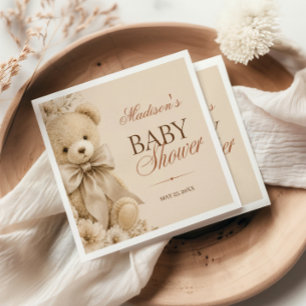 Beige Neutrale Teddybeer Bloemen Servet
