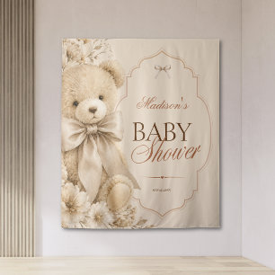 Beige Neutrale Teddybeer Bloemstuk Wandkleed