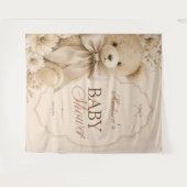Beige Neutrale Teddybeer Bloemstuk Wandkleed (Voorkant (horizontaal))