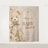 Beige Neutrale Teddybeer Bloemstuk Wandkleed (Voorkant)