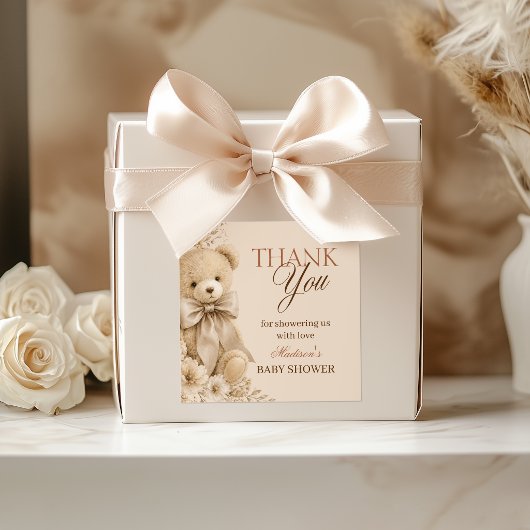 Beige Neutrale Teddybeer Label Bedankt