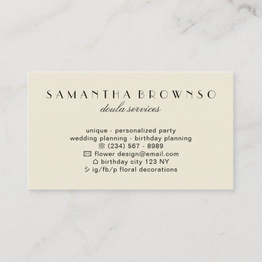 Beige New Born Baby Doula Visitekaartje (Achterkant)