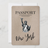 Beige New York Passport Wedding Kaart (Achterkant)