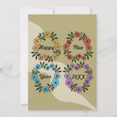 Beige nieuwjaarsdiner met bloemenkrans kaart (Achterkant)