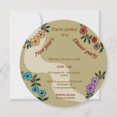 Beige nieuwjaarsdiner met bloemenkrans kaart (Voorkant)