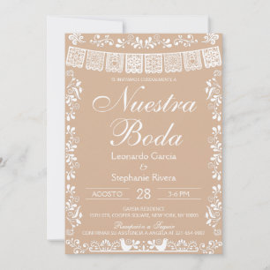 Beige Nuestra Boda Papel Picado Bruiloft Kaart