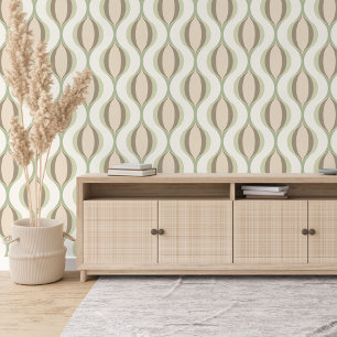 Beige Olijf Sage Groene Ivoor Ogee Wave Patroon Behang