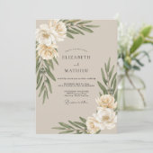 Beige Olijfblad Eucalyptus Bruiloft Kaart (Staand voorkant)