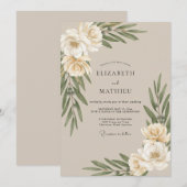 Beige Olijfblad Eucalyptus Bruiloft Kaart (Voorkant / Achterkant)