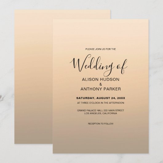 Beige Ombre Achtergrond Bruiloft Kaart (Voorkant / Achterkant)