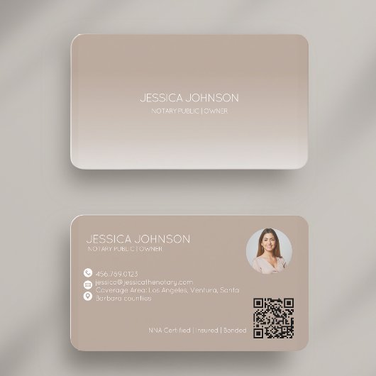 Beige Ombre Moderne minimalistische QR notaris fot Visitekaartje