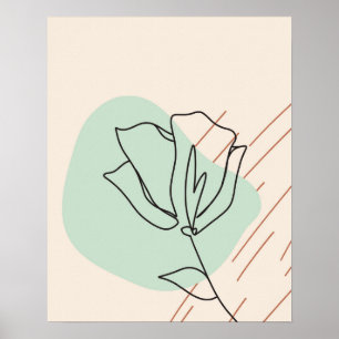 Beige One Line Flower Abstract Floral Art Print