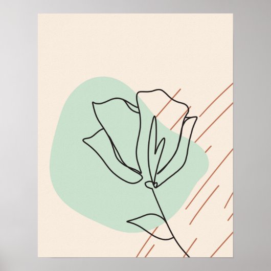 Beige One Line Flower Abstract Floral Art Print (Voorkant)
