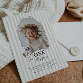Beige One Silly Goose 1st Birthday Invitation Kaart