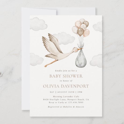 Beige ooievaar bevalling geslachtsneutraal Baby sh Kaart (Voorkant)