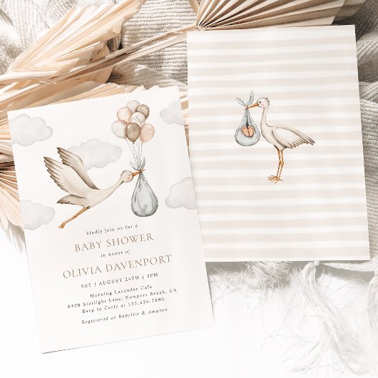 Beige ooievaar bevalling geslachtsneutraal Baby sh Kaart