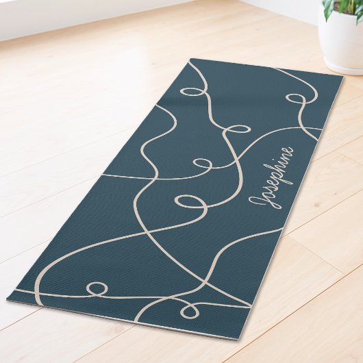 Beige Op Blauwe Geometrische Lussen Patroon En Naa Yogamat