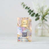Beige opal agate logo foto Qr code social media Visitekaartje (Staand voorkant)