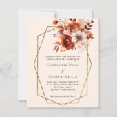 Beige oranje bloemen geometrische huwelijksuitnodi (Voorkant)
