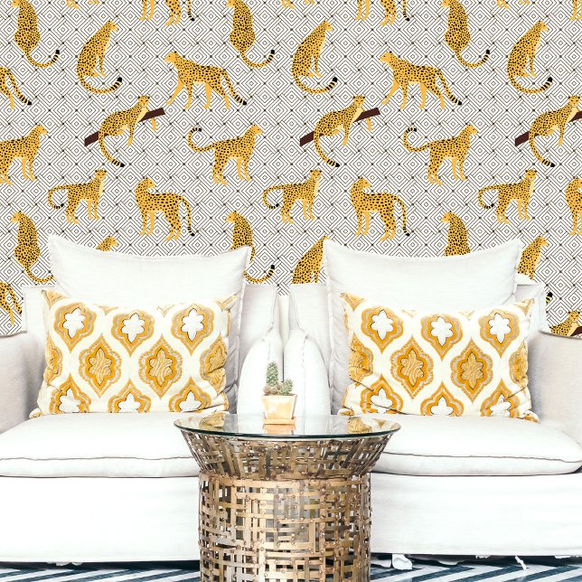 Beige Oranje Cheetah Leopard geometrisch Behang (Creator heeft geüpload)