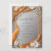 Beige Oranje linten  bloemen Save the Date Kaart (Voorkant)