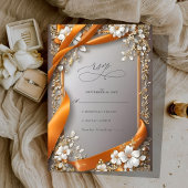 Beige Oranje linten  bloemenbruiloft RSVP Kaartje