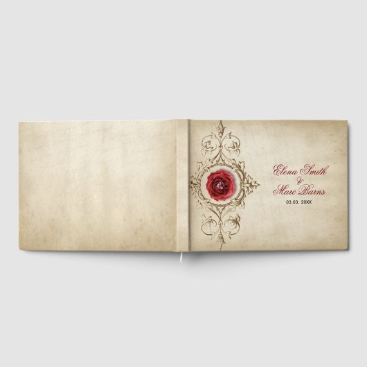 Beige Ornament en Red Rose Gastenboek (Volledig)