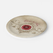 Beige  Ornament en rode roos Papieren Bordje (Gekanteld)