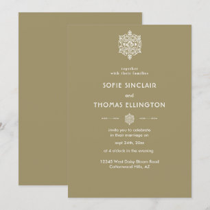 Beige Ornament huwelijksuitnodiging Kaart
