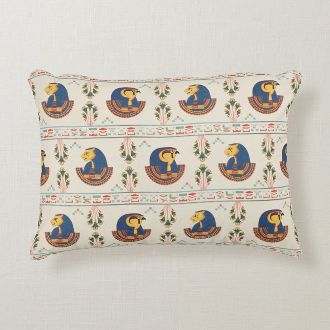Beige ornamentale Egyptische Tefnut patroon Accent Kussen (Voorkant)