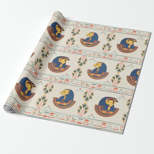 Beige ornamentale Egyptische Tefnut patroon Cadeaupapier (Uitgerold)