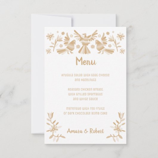 BEIGE OTOMI MEXICAANSE BRUILOFT MENU (Voorkant)