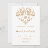 Beige OTOMI MEXICAN HEART INVITATIE Aankondiging (Voorkant)