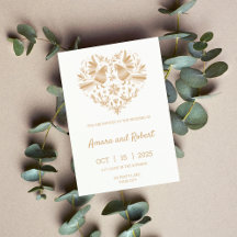 Beige OTOMI MEXICAN HEART INVITATIE