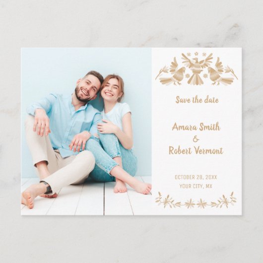 BEIGE OTOMI MEXICAN SAVE THE DATE BRIEFKAART (Voorkant)
