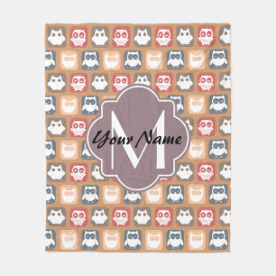 Beige Owls Personalized Monogram and Name Fleece Deken