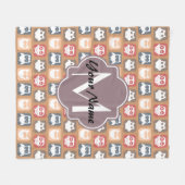 Beige Owls Personalized Monogram and Name Fleece Deken (Voorkant (Horizontaal))