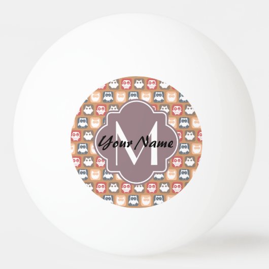 Beige Owls Personalized Monogram and Name Pingpongbal (Voorkant)