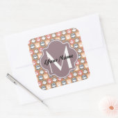 Beige Owls Personalized Monogram and Name Vierkante Sticker (Envelop)
