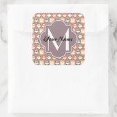 Beige Owls Personalized Monogram and Name Vierkante Sticker (Tas)