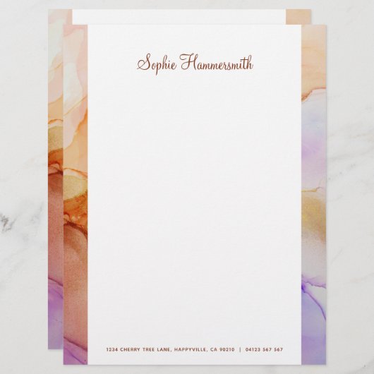 Beige Paars Abstract genoemd papier voor banketbak Briefhoofd (Voorkant / Achterkant)