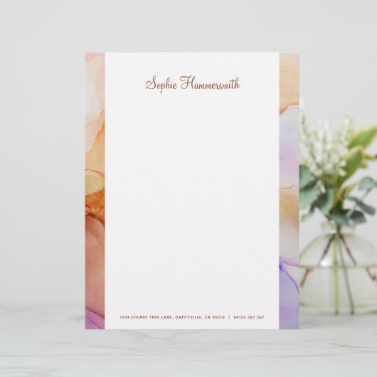 Beige Paars Abstract genoemd papier voor banketbak Briefhoofd (Staand voorkant)