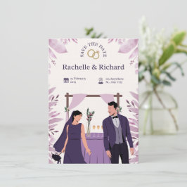 Beige & Paarse Geanimeerde Trouw Uitnodiging