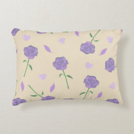 Beige Paarse Roos Bloemen Boho Botanische Patroon Accent Kussen