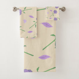 Beige Paarse Roos Bloemen Boho Botanische Patroon Bad Handdoek