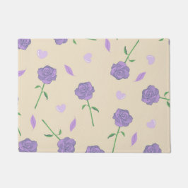 Beige Paarse Roos Bloemen Boho Botanische Patroon Deurmat