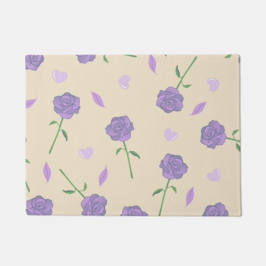 Beige Paarse Roos Bloemen Boho Botanische Patroon Deurmat (Voorkant)