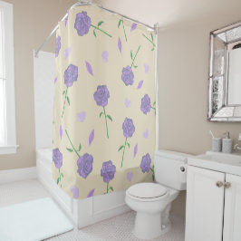 Beige Paarse Roos Bloemen Boho Botanische Patroon Douchegordijn